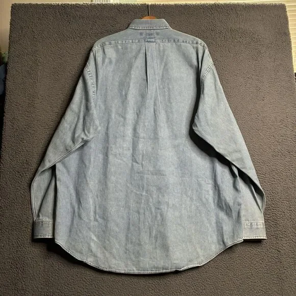 Vintage Polo Ralph Lauren Denim Button Down Shirt Mens XL Red Pony Old Money